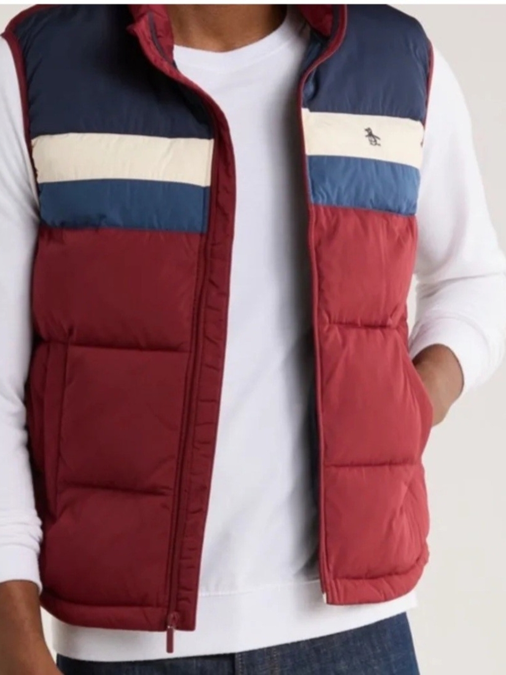 Original Penguin Colorblock Puffer Vest - Burgundy/Blue XXL